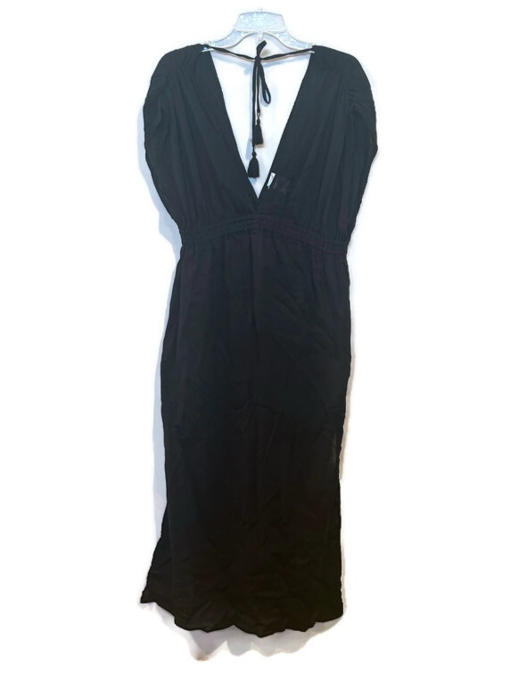 Kona Sol Black V-Neck Maxi Swim Cover-Up Cotton Dress Medium New - Picture 2 of 7